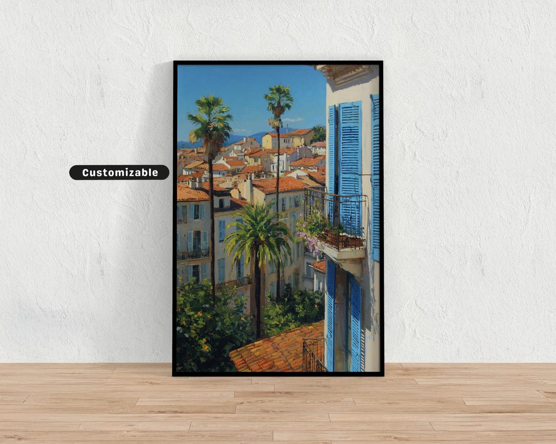 Mediterranean Balcony View Palms Terracotta Rooftops Art Print