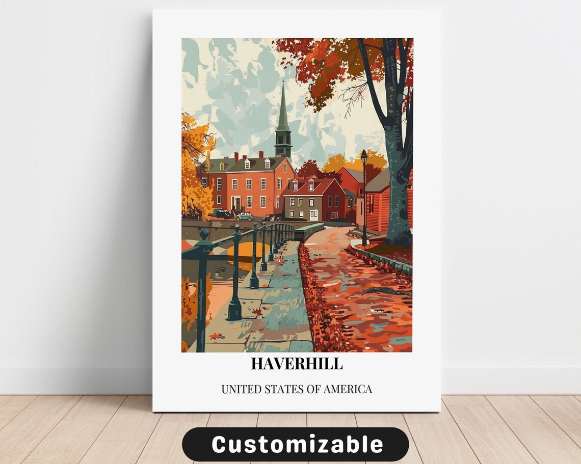 Haverhill Fall Foliage River Path Minimalist Border Travel Poster