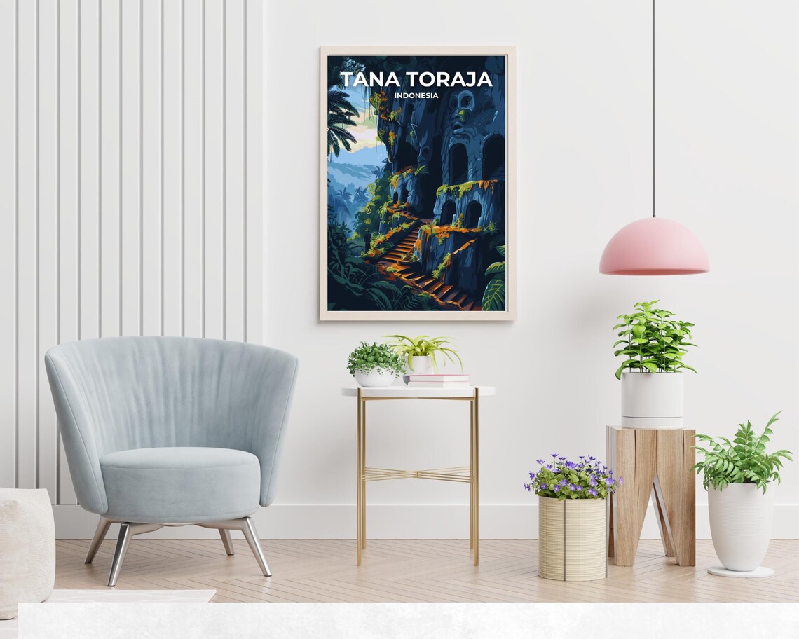 Tana Toraja Indonesia Mystical Night Cliff Tombs Jungle Travel Poster - Image 2