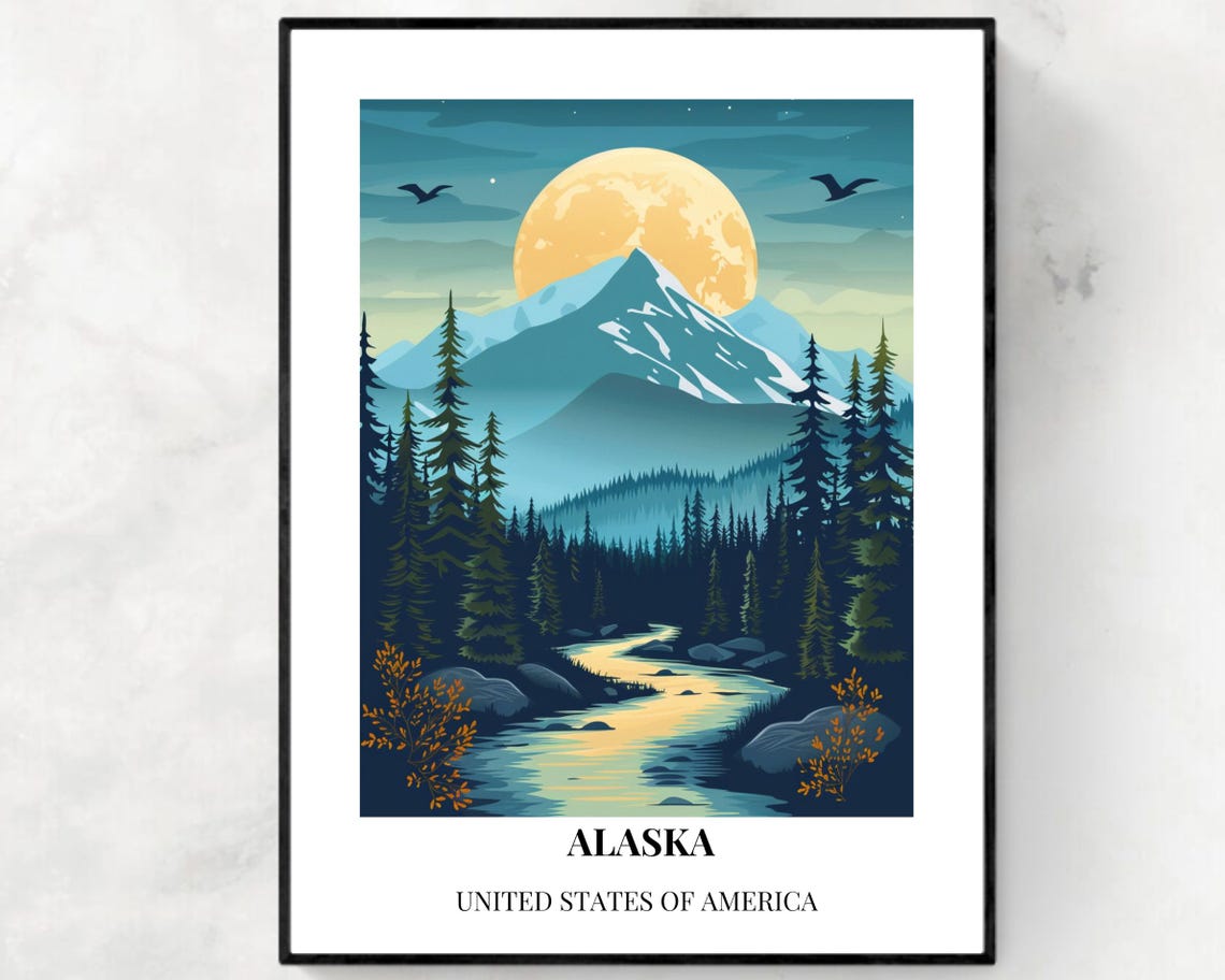 Alaska City Print Alaska Travel Poster United States Travel Gift Alaska United States Poster Alaska Gift