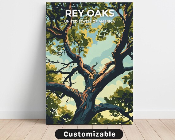 Rey Oaks Majestic Oak Tree Sky Vintage Travel Poster USA Art