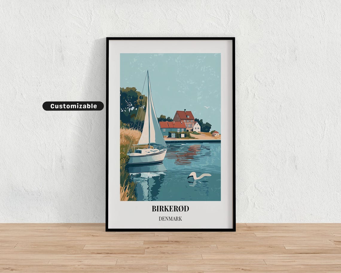 Birkerod Denmark Sailboat Minimalist Travel Poster Coastal Decor