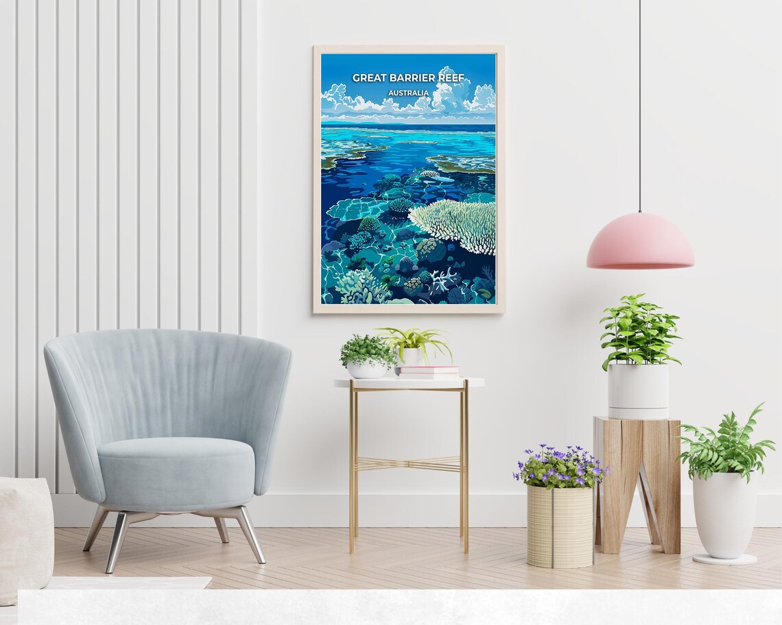 Great Barrier Reef Australia Aerial Coral Gardens Ocean Poster - Image 2