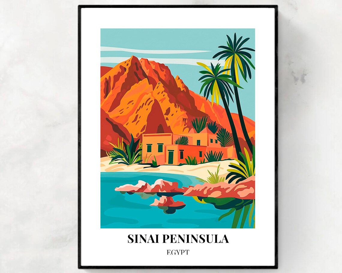 Sinai Peninsula Egypt Red Mountains Shore Travel Poster Panoramic