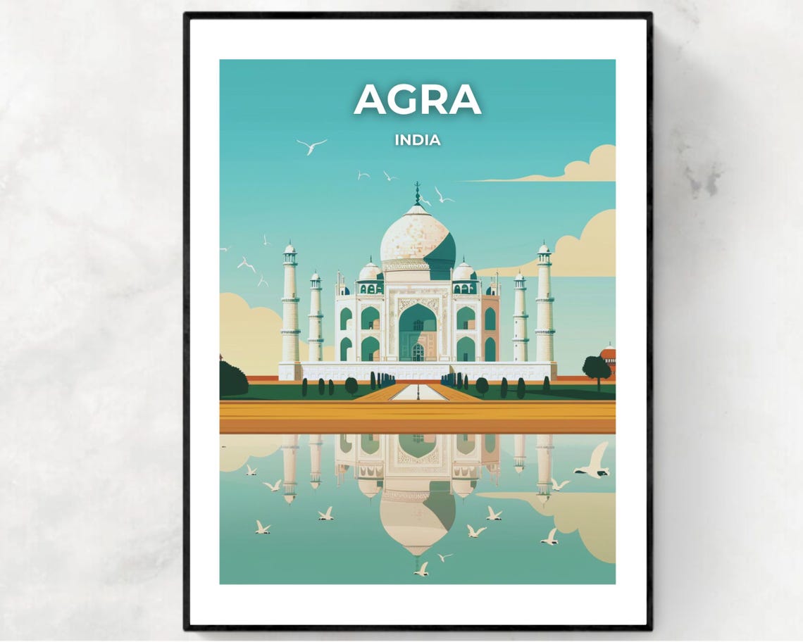 Agra India Taj Mahal With Mirror Reflection Day Travel Poster