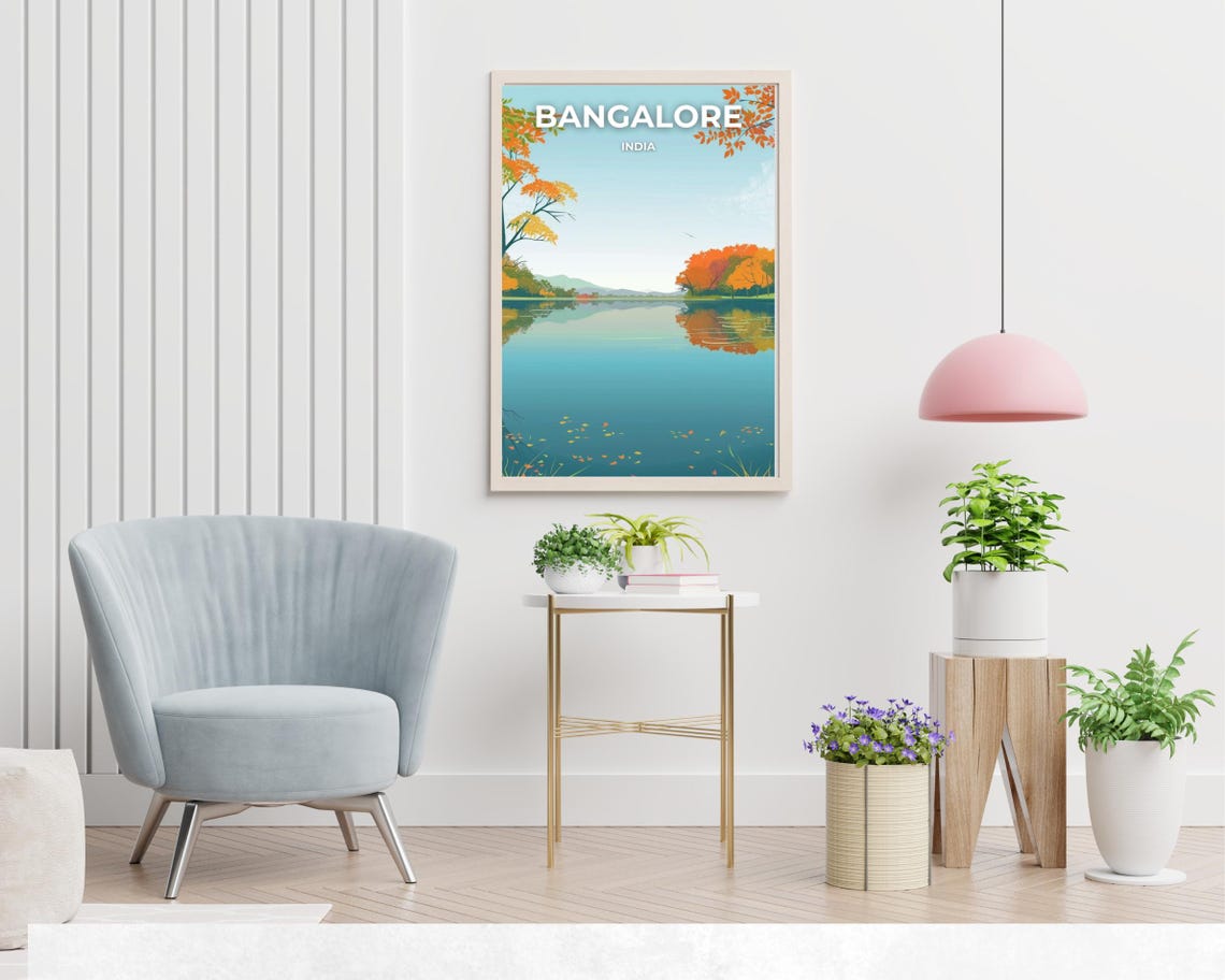 Bangalore India Calm Lake Autumn Trees Reflection Travel Poster - Image 2
