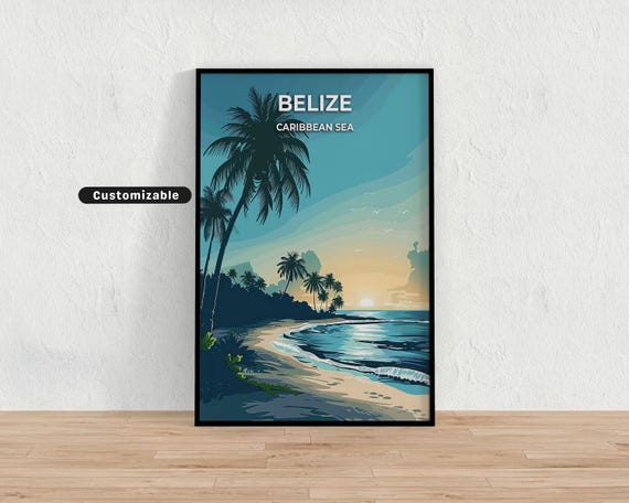 Belize Caribbean Sea Travel Poster Custom Wall Art