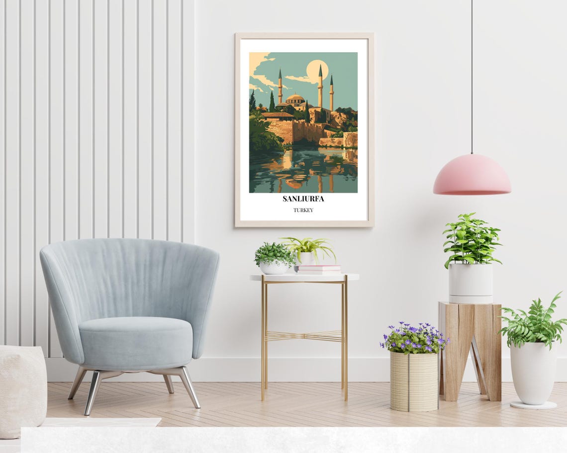 Sanliurfa Turkey Mosque Lakeside Reflection Vintage Travel Poster - Image 2