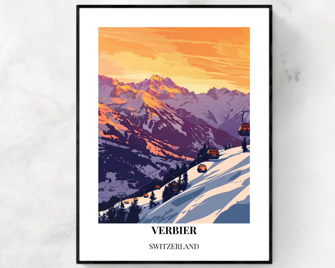 Verbier Switzerland Travel Print Wall Art Verbier Switzerland City Print Verbier Switzerland Travel Gift Verbier Switzerland Poster
