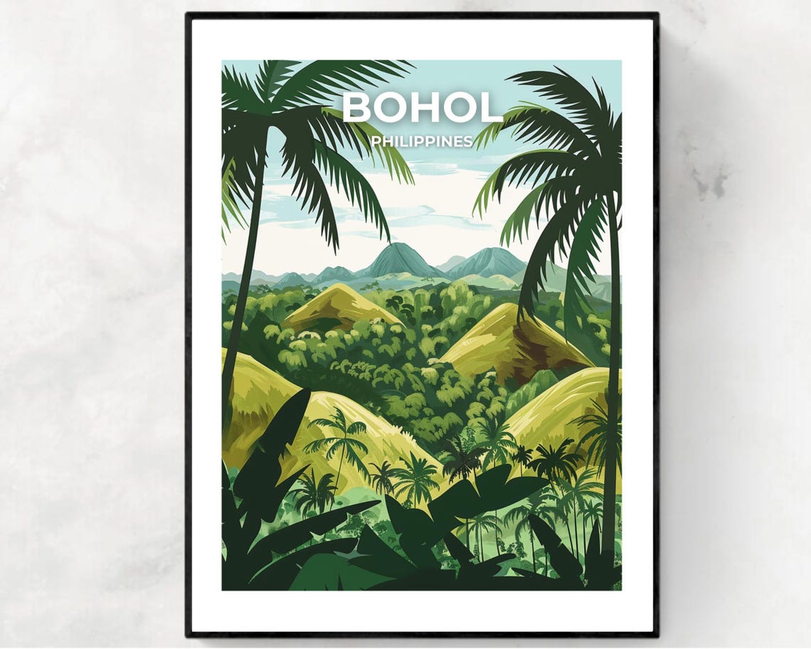 Bohol Philippines Chocolate Hills Palm Trees Jungle Travel Poster