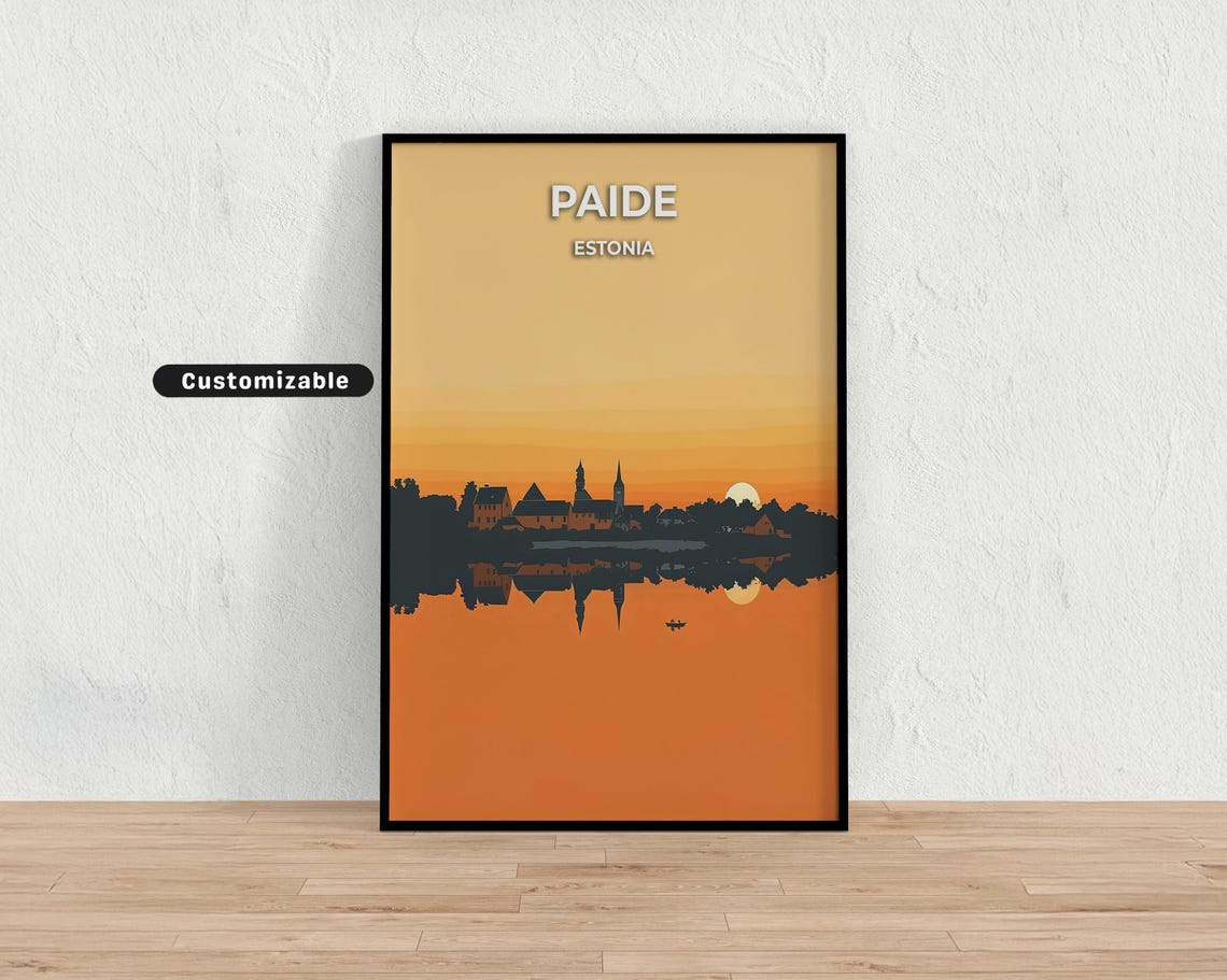 Paide Estonia Sunset Skyline Travel Poster Customizable Baltic Artwork