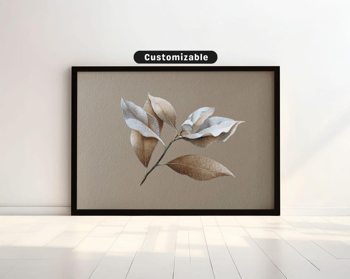 Pale Neutral Leaf Branch Study Minimal Handdrawn Botanical Poster