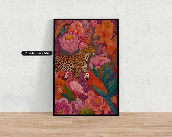 Jungle Animals In Vivid Colors Colorful Playful Art Print Maximalist Nature Wall