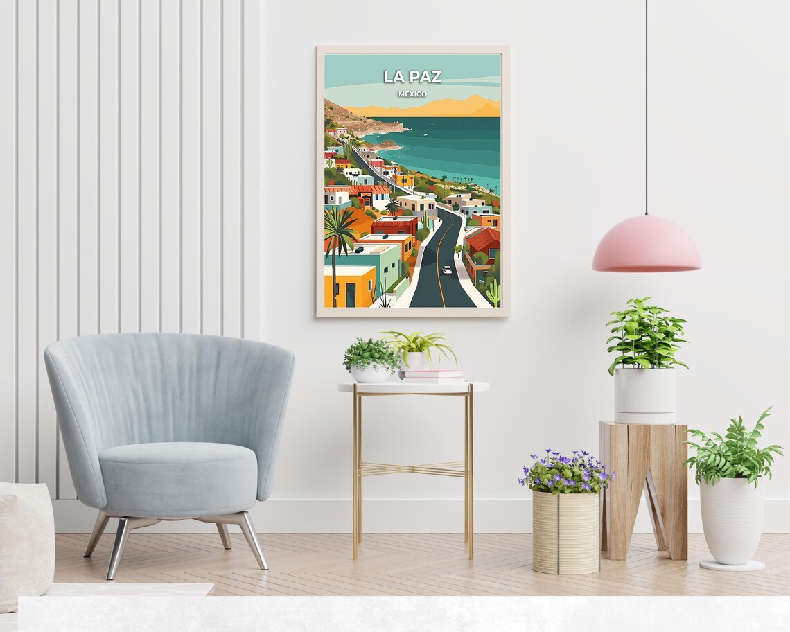 La Paz Mexico Coastal Desert City Winding Road View Travel Poster - Image 2