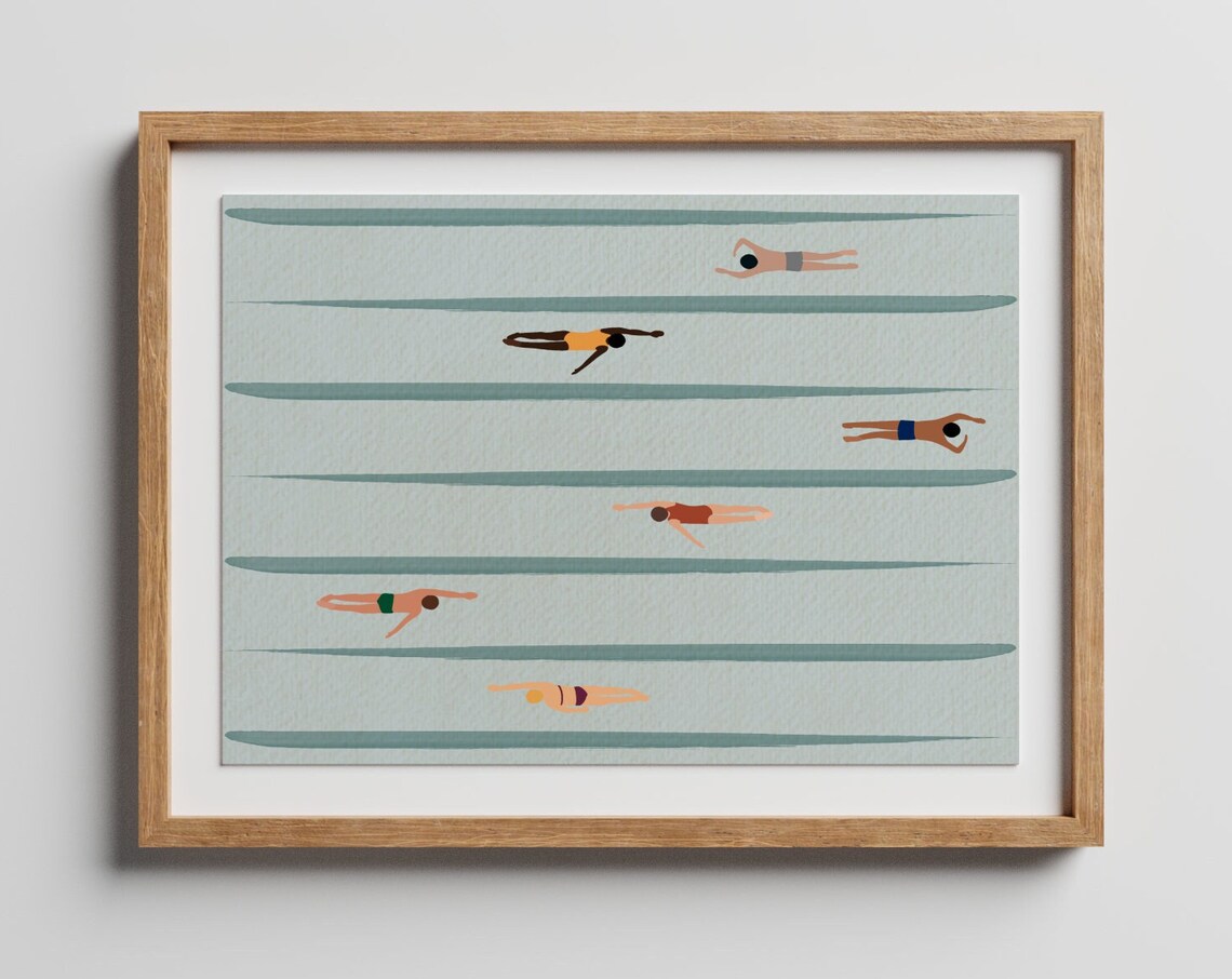 Tiny People Swimming In The Pool Art Print - Image 2