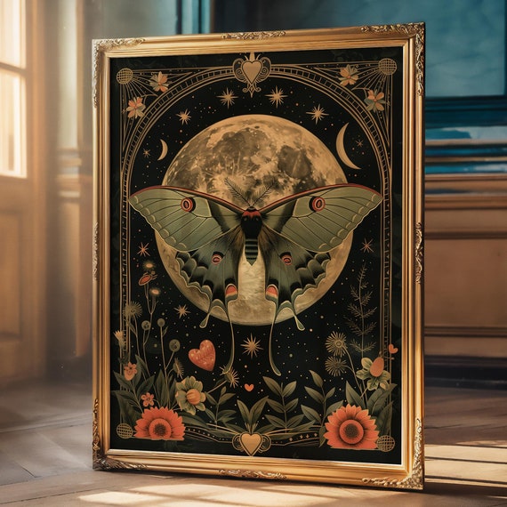 Luna Moth Art Print, Cottagecore Vintage Decor