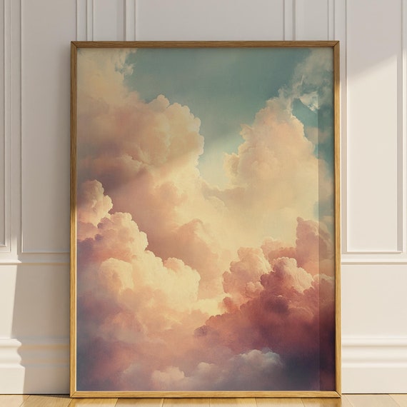 Cloud Bedroom Wall Art Dreamy Nursery Kids Room Wall Decor Over Bed Oil Painting Calming Neutral Relaxing Gift