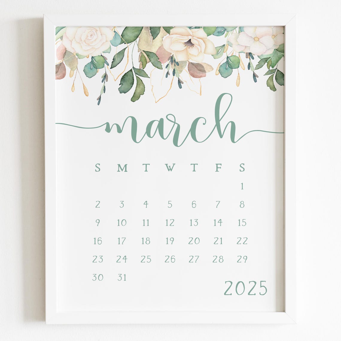March 2025 Calendar Sage Script Boho Floral Spring Monthly Planner - Image 3