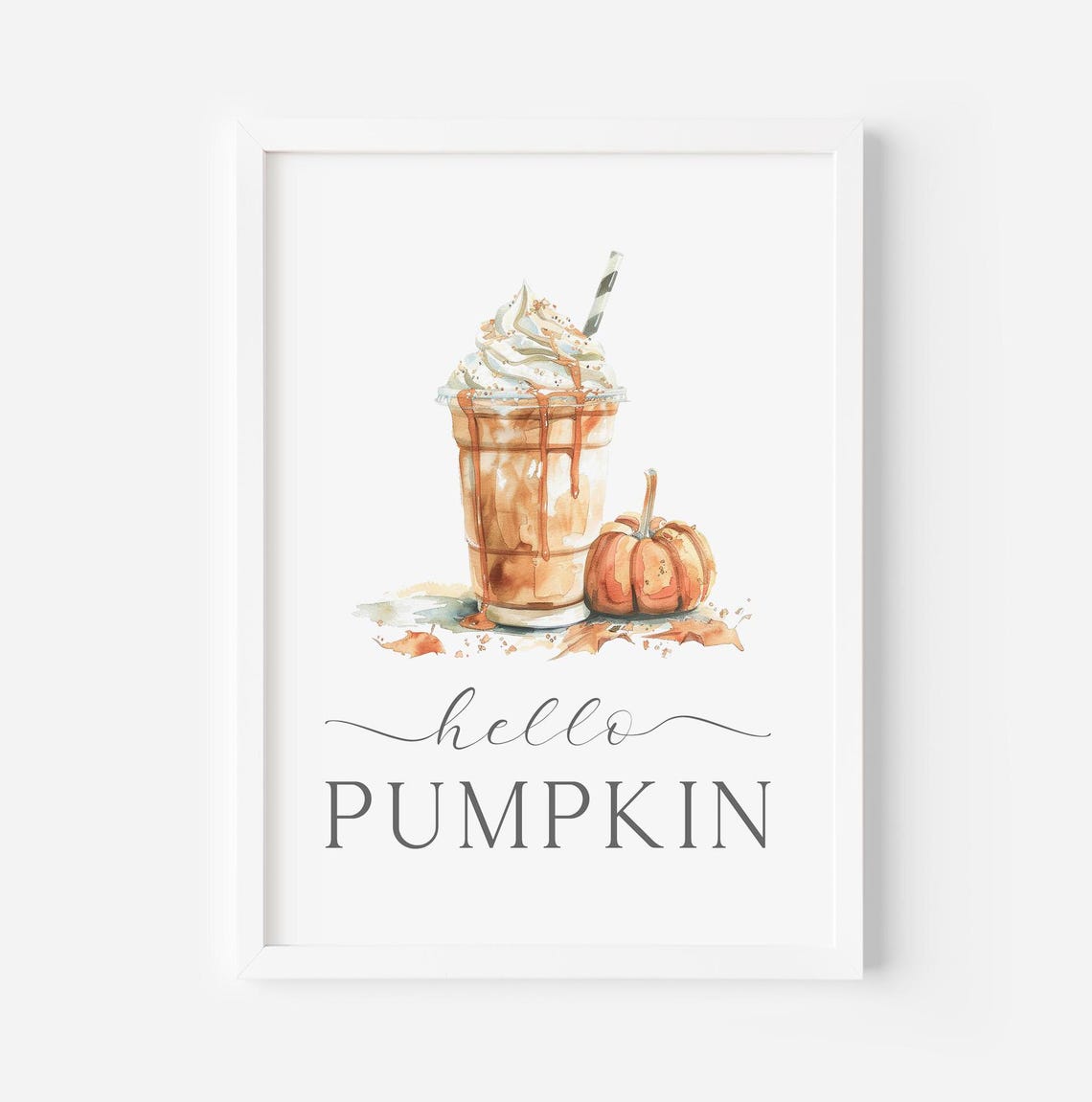 Hello Pumpkin Fall Coffee Frappe Watercolor Kitchen Sign Poster - Image 2