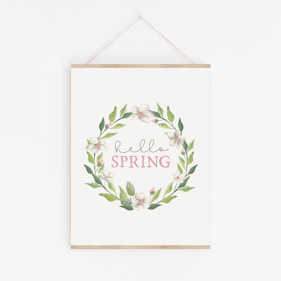Hello Spring Floral Wreath Art Print, Seasonal Decor - Image 2