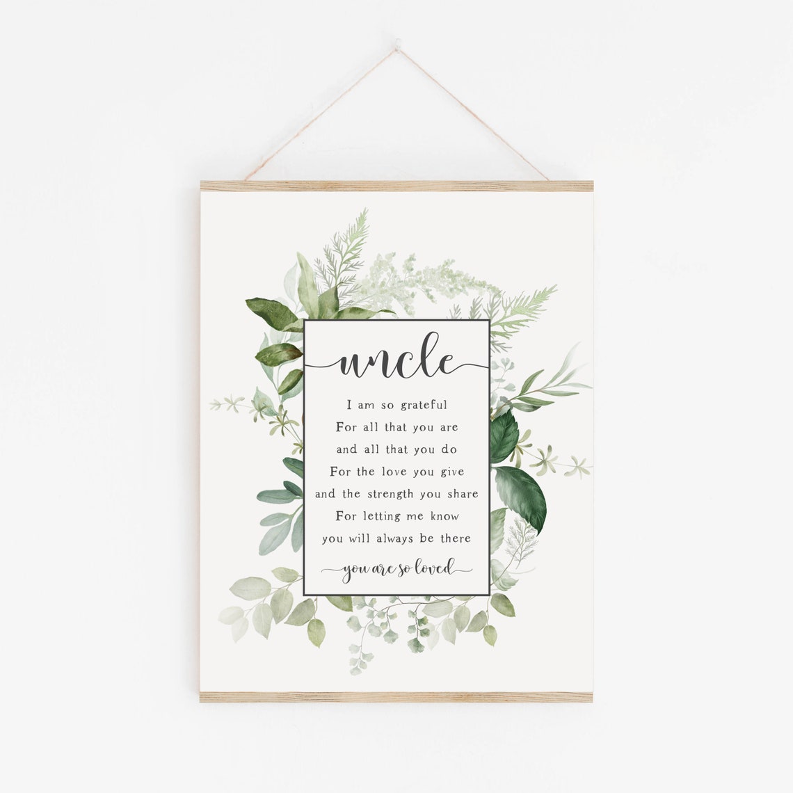 Uncle Poem Grateful Keepsake Gift Botanical Watercolor Wall Art Print - Image 2