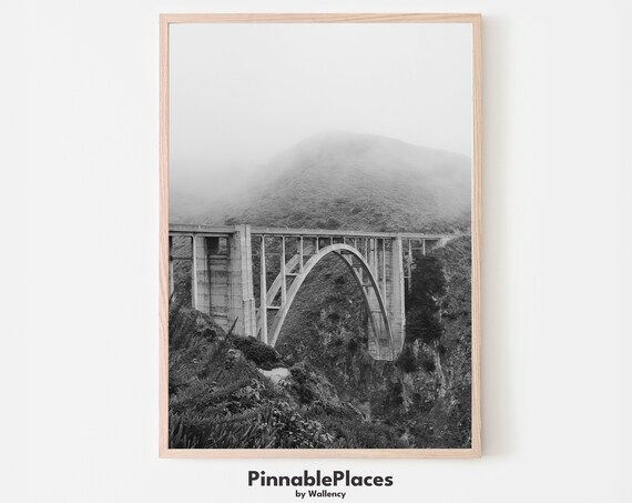 Big Sur Bixby Creek Bridge Black and White Coast Photography Poster