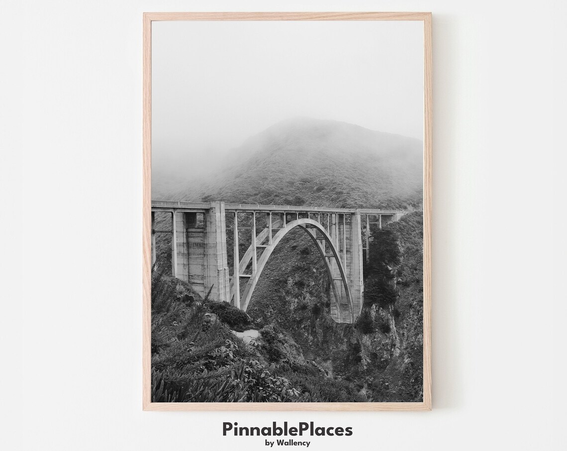 Big Sur Bixby Creek Bridge Black and White Coast Photography Poster