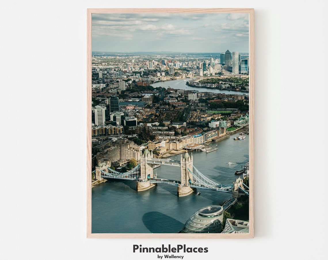London Tower Bridge Aerial Thames River Cityscape Photo Wall Poster