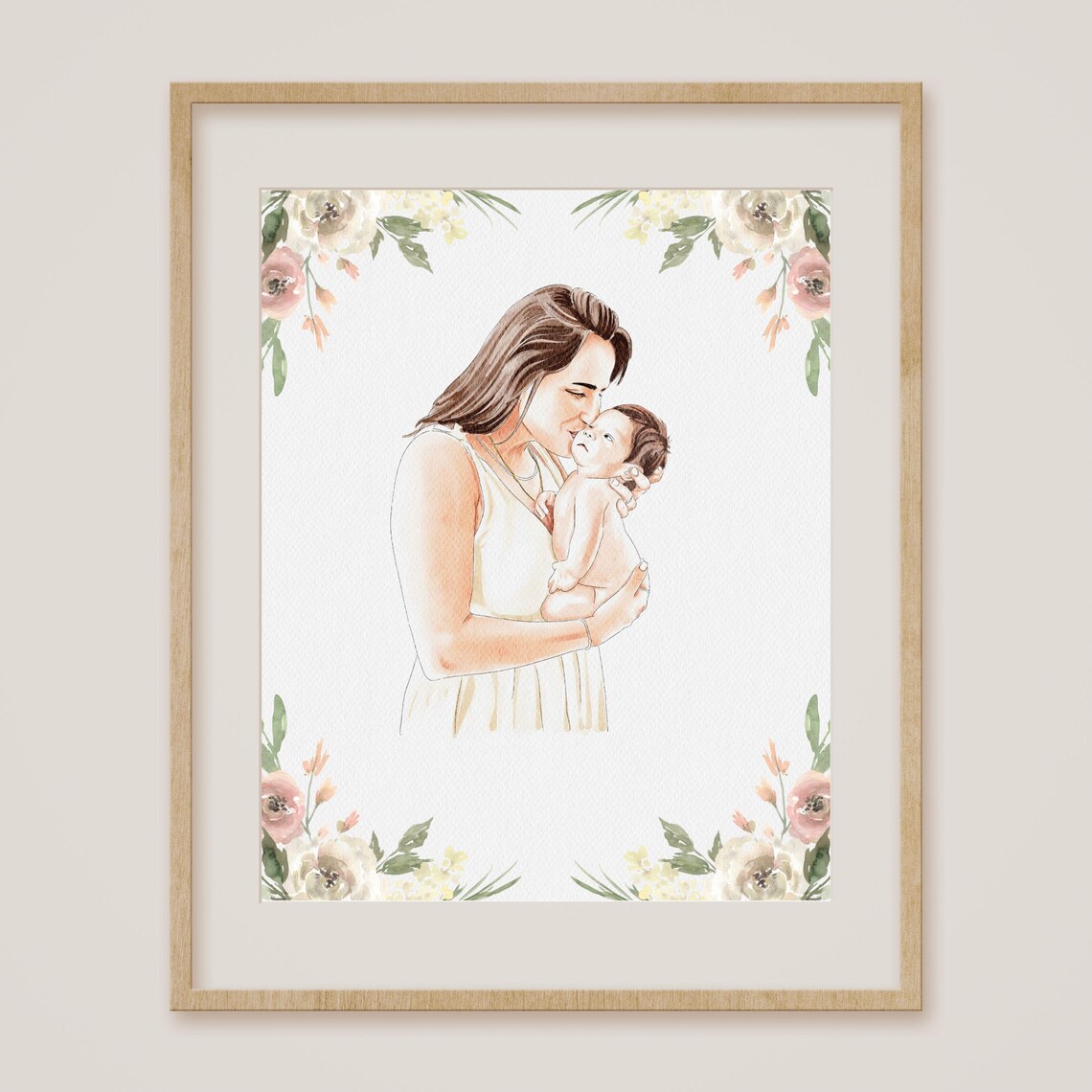 Personalized Mom and Baby Daughter Watercolor Art Print