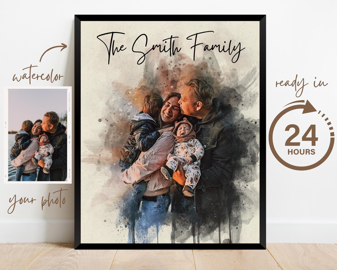 Personalized Family Portrait Family Illustration Family Gift Family Present Custom Watercolor Portrait Painting From Photo