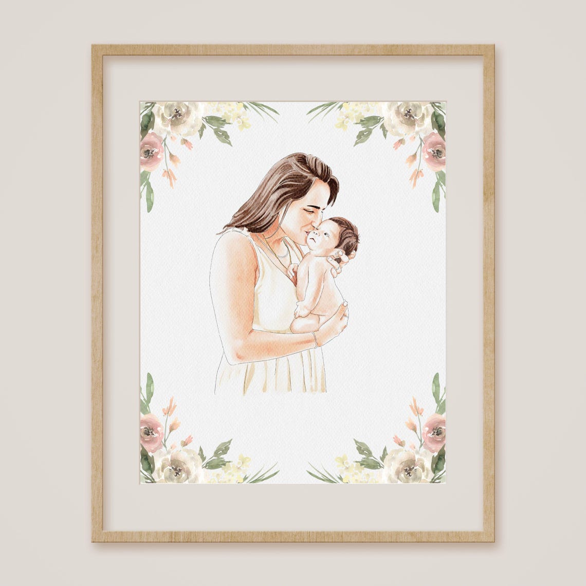 Personalized Family Portrait Gift Custom Drawing Mother Daughter Print Watercolor Portrait Painting Wife Birthday Gift Mother And Baby - Image 2