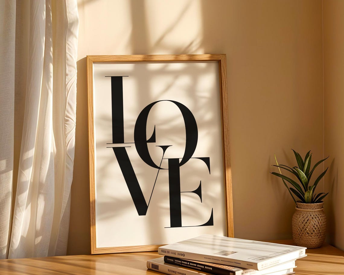 LOVE Bold Black Serif Typography Word Art Poster On Cream Background