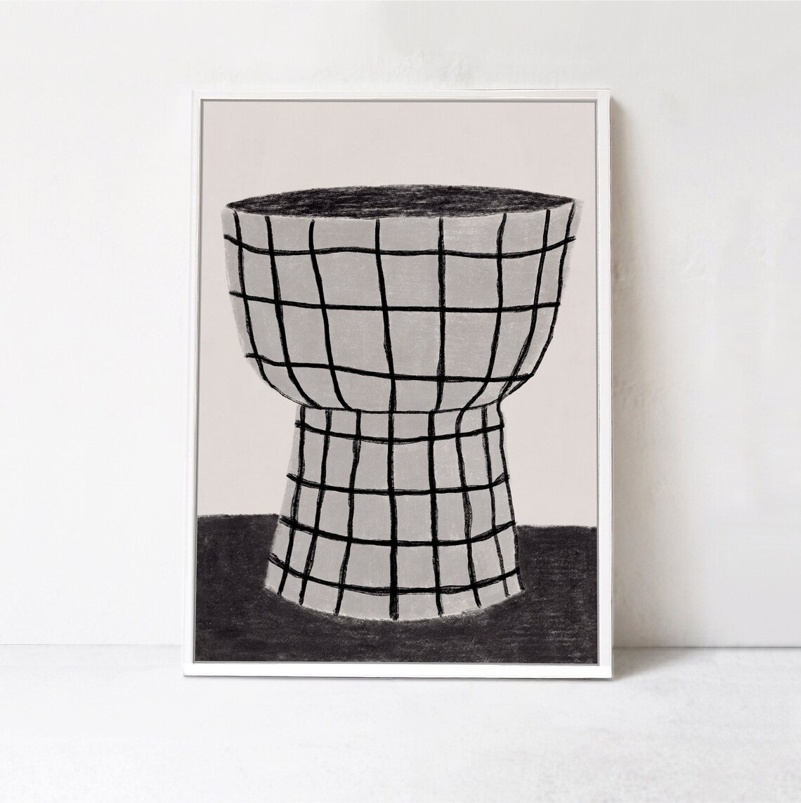 Scandi Modern Checkered Vase Illustration Art Print