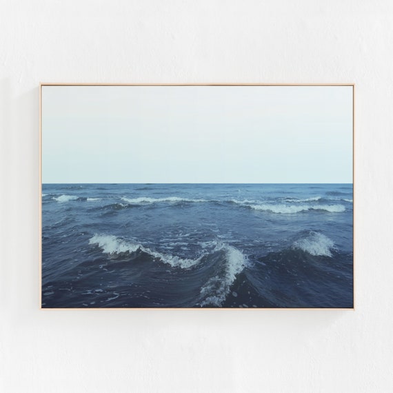 Minimalist Ocean Waves Art Print, Blue Wall Art