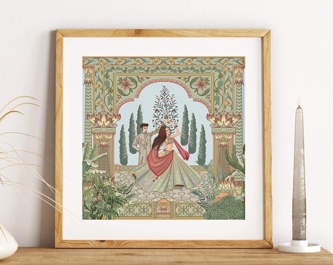 Indian Couple Folk Dance Palace Courtyard Traditional Art Poster