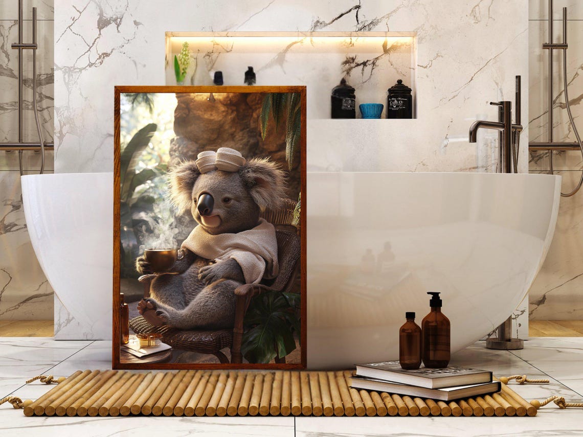 Koala Lounging With a Hot Coffee in a Tropical Garden Poster - Image 5