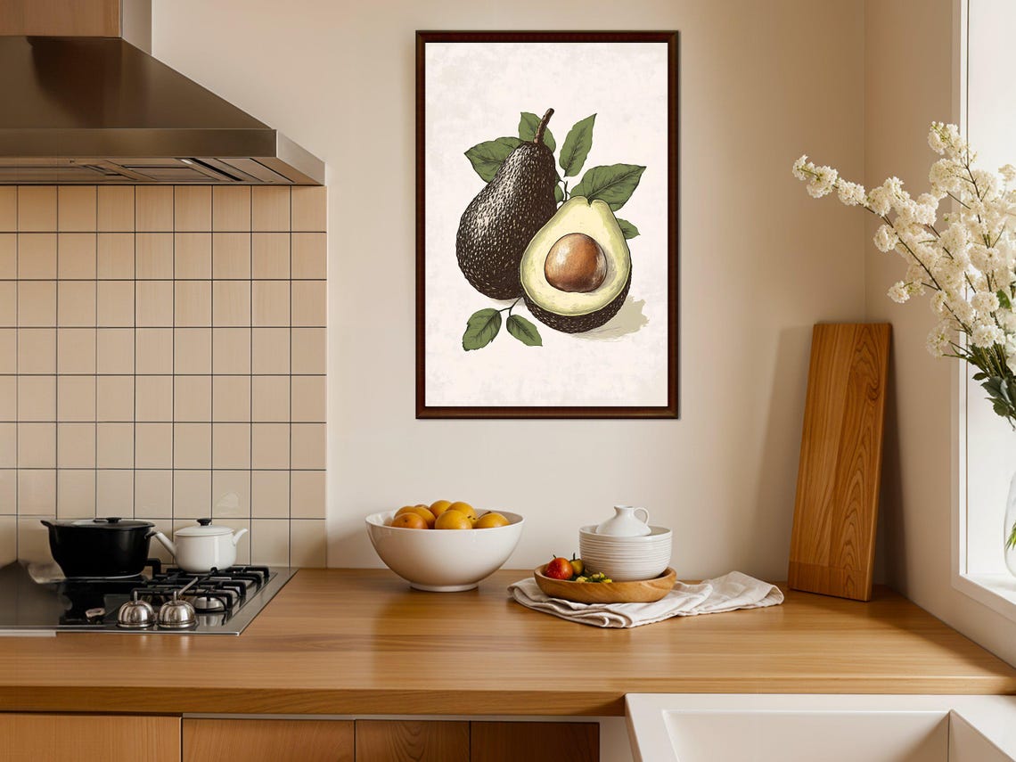 Vintage Avocado Botanical Illustration Rustic Kitchen Poster - Image 4