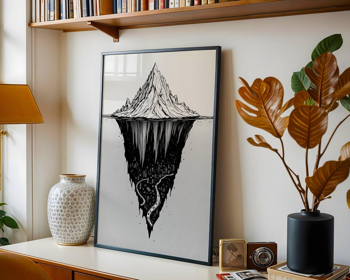 Mystical Mountain Wall Art Fantasy Landscape Print Underworld Architecture Intricate Mountain Drawing Surreal Nature Scene - Image 2