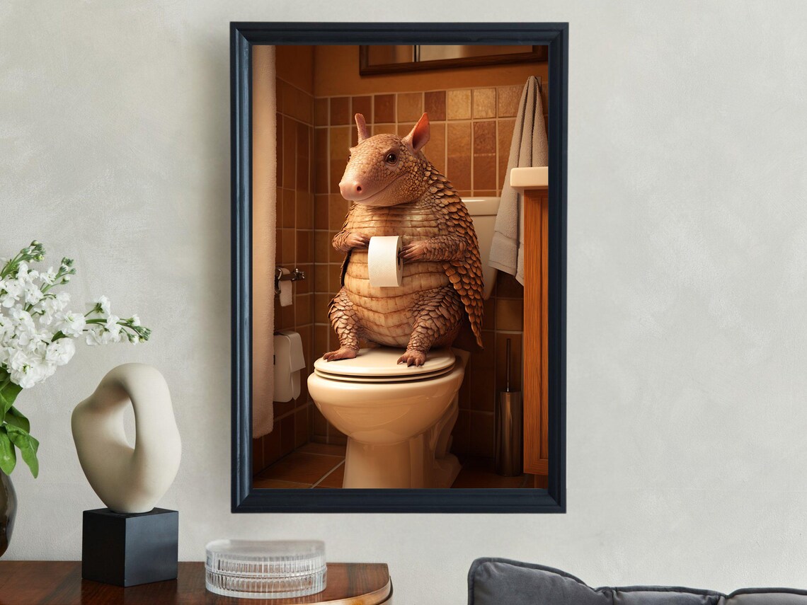 Armadillo Bathroom Wall Art Funny Animal Poster Cute Home Decor Toilet Humor Quirky Art Print Unique Gift For Her Him - Image 2