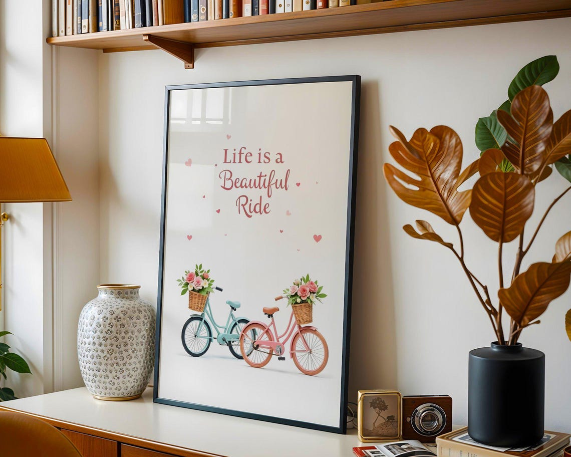 Life is a Beautiful Ride Floral Bicycles Pastel Quote Poster - Image 5