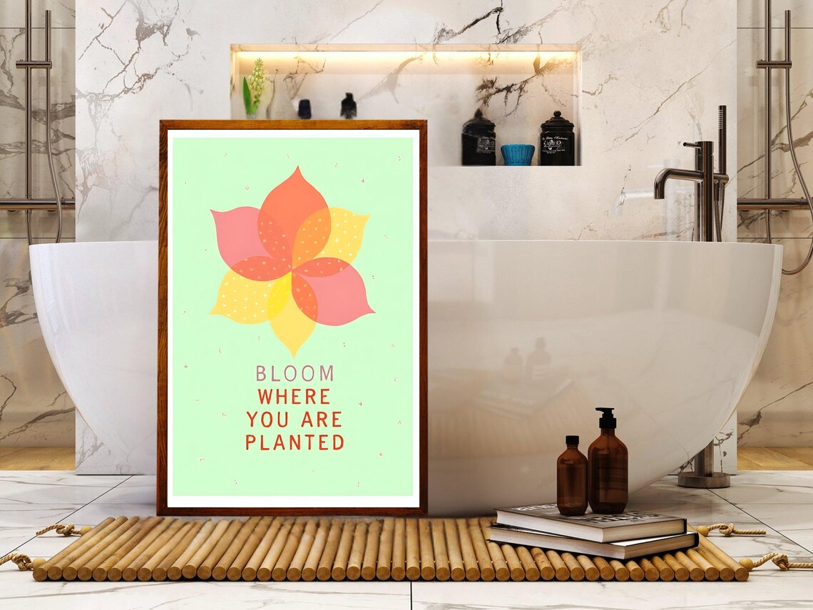 Bloom Where You Are Planted Green Floral Quote Motivational Poster - Image 2