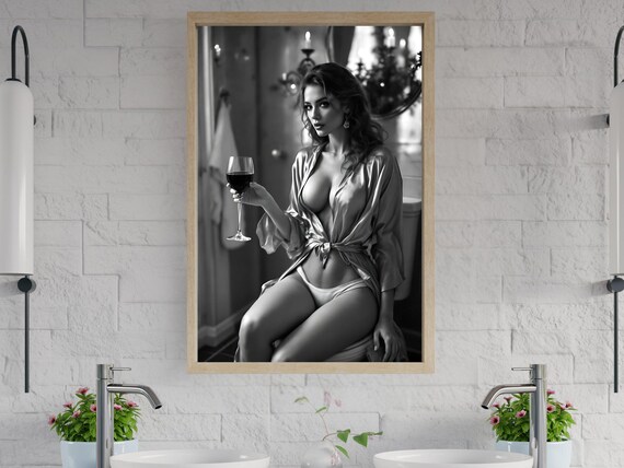 Woman In Silk Robe Raising A Glass Of Red Wine Glamour Poster