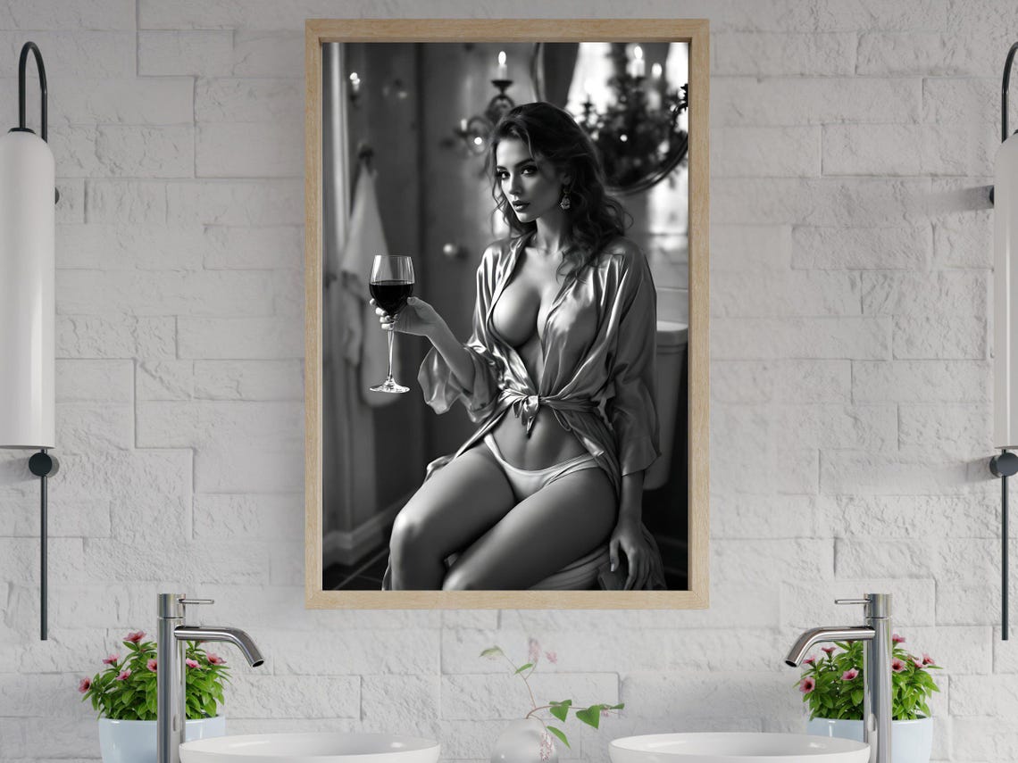 Woman In Silk Robe Raising A Glass Of Red Wine Glamour Poster