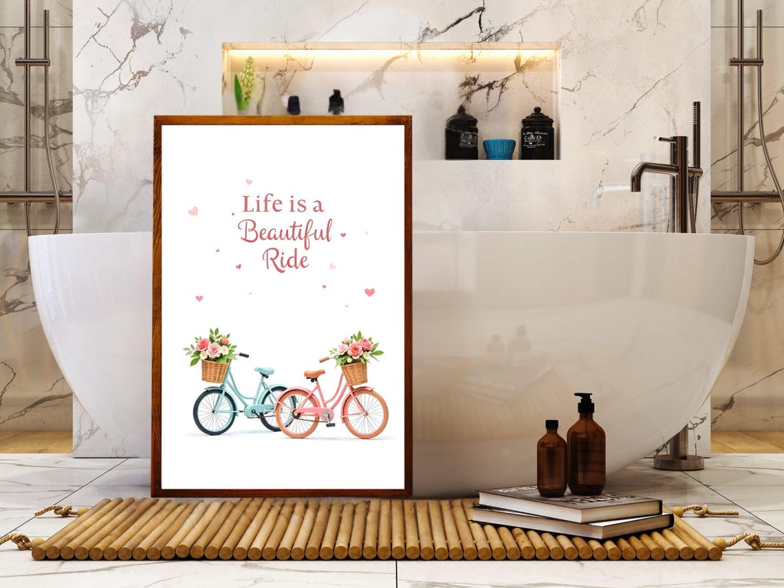 Life is a Beautiful Ride Floral Bicycles Pastel Quote Poster - Image 2