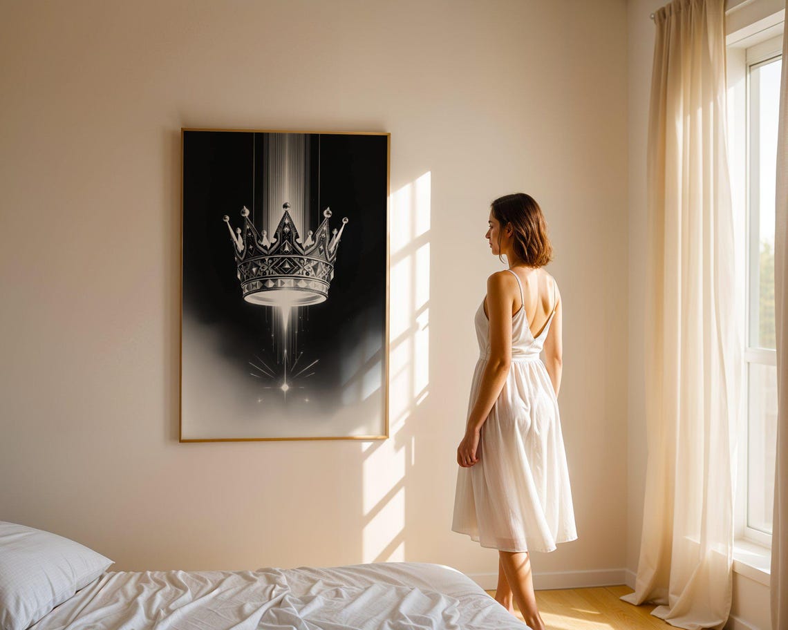 Regal Floating Crown Radiant Light Beam Black White Royal Poster - Image 5