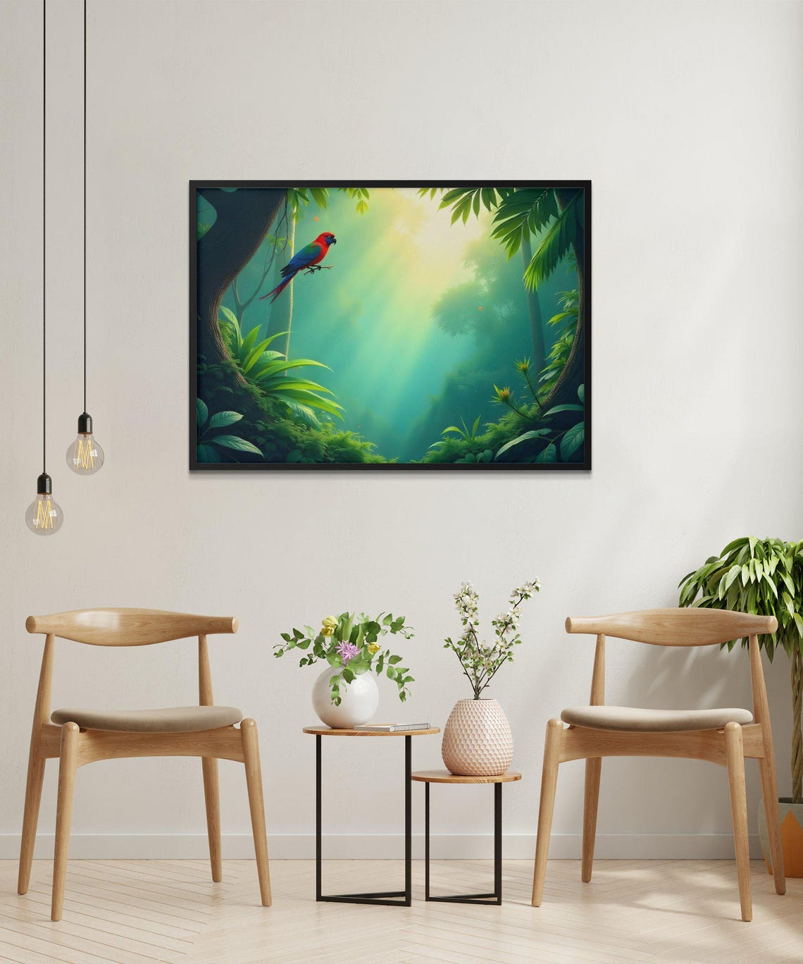 Colorful Parrot Perched in a Sunlit Tropical Rainforest Canopy Poster - Image 2