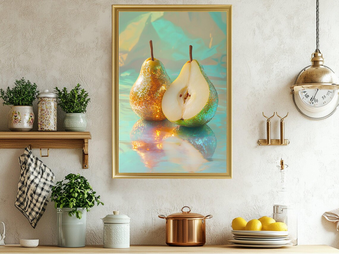 Pear Wall Art Modern Abstract Fruit Print Colorful Kitchen Decor Unique Food Art Vibrant Fruit Illustration Contemporary Art Piece