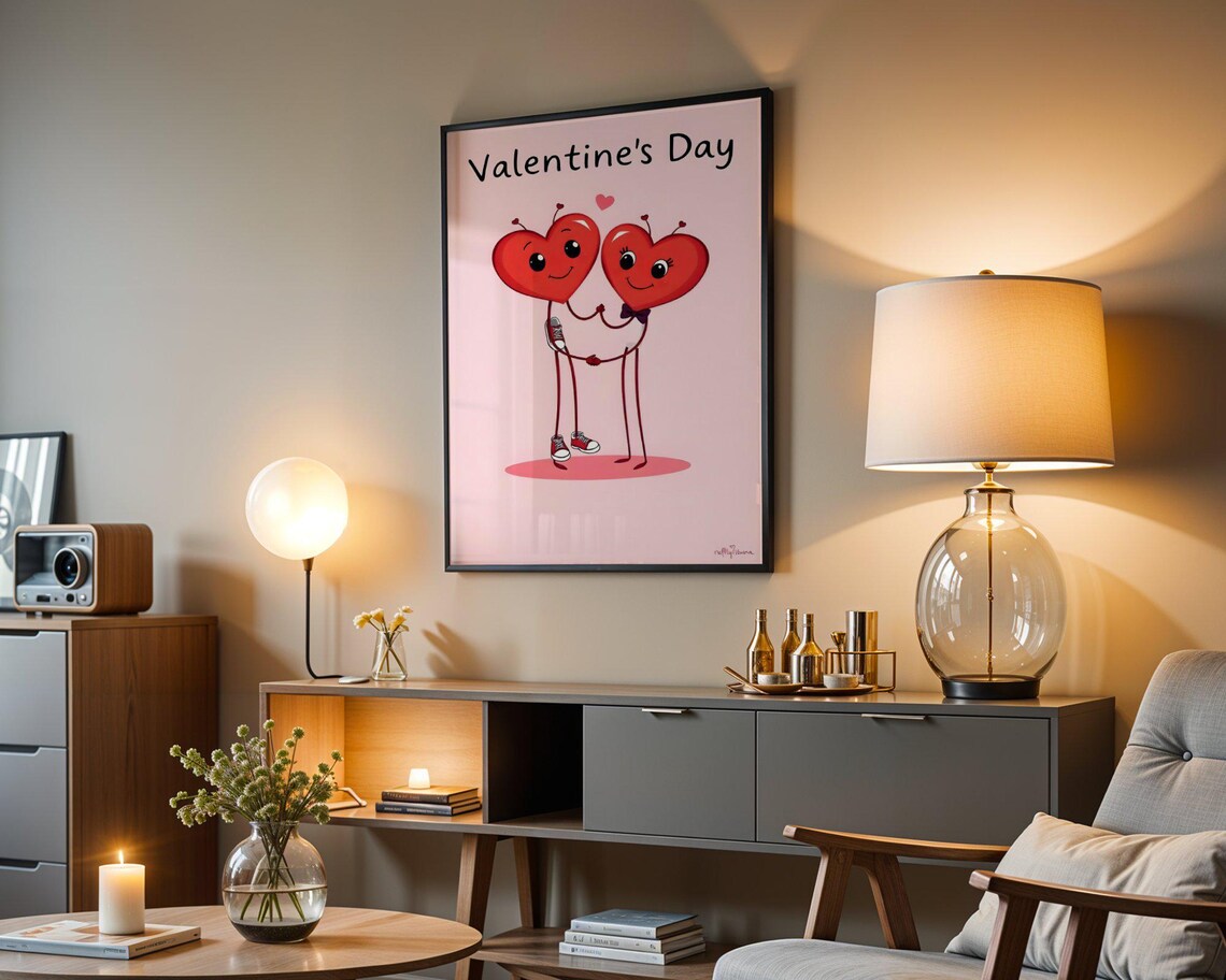 Valentines Day Cute Cartoon Heart Couple Love Illustration Poster - Image 3