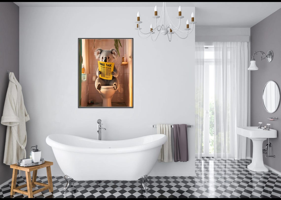 Koala Reading Tree Talk Newspaper On Toilet Funny Animal Poster - Image 3
