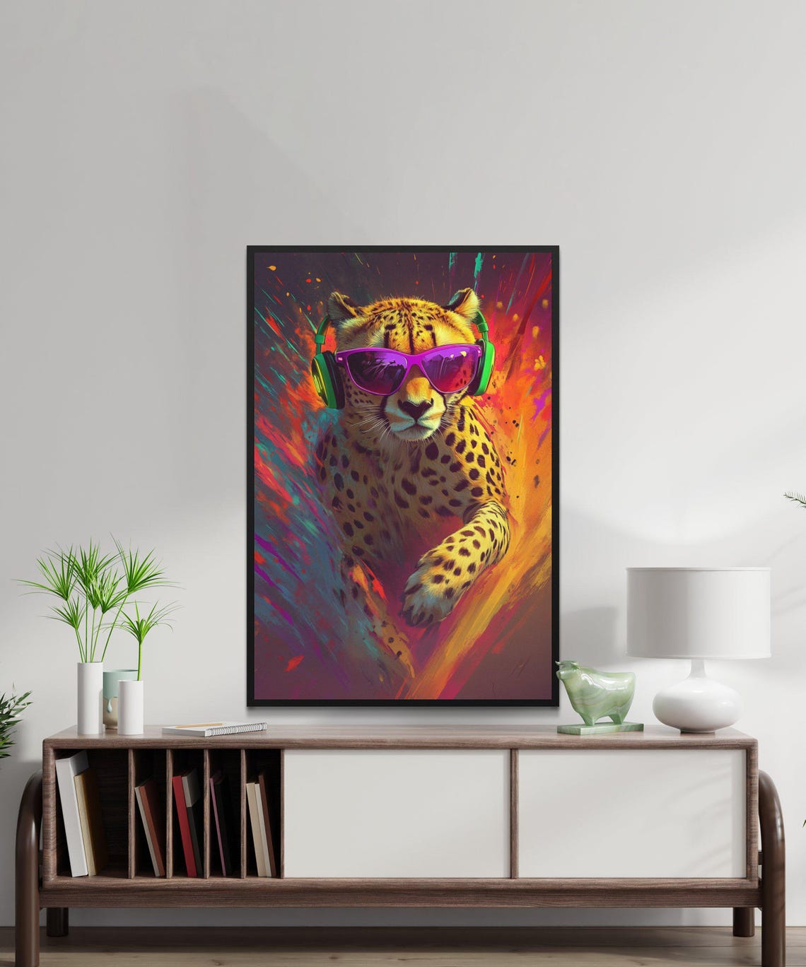 Cool Cheetah in Neon Sunglasses and Headphones Sprinting Poster - Image 5